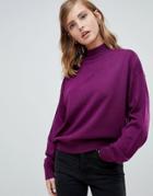 Asos Design Eco Sweater In Loose Fit With Turtleneck And Balloon Sleeve-purple