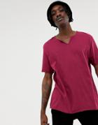 Asos Design Relaxed Fit T-shirt With Raw Notch Neck In Red - Red