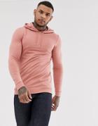 Asos Design Muscle Longline Hoodie With Curved Hem In Pink - Pink