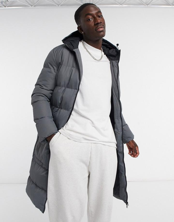 Soul Star Banana Long Puffer Coat In Gray-grey