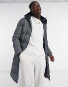 Soul Star Banana Long Puffer Coat In Gray-grey