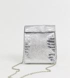 Bershka Croc Cross Body Bag In Silver-beige