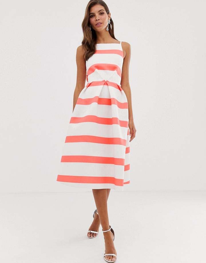 Asos Design Stripe Bow Back Midi Prom Dress-multi