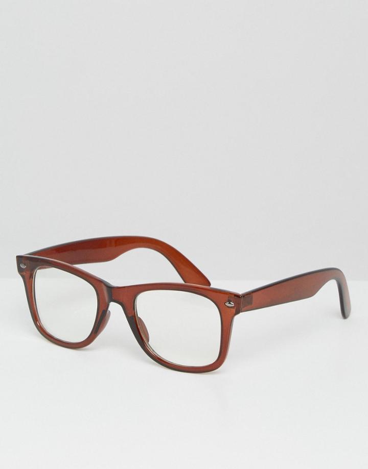 Asos Square Clear Lens Glasses In Brown - Brown