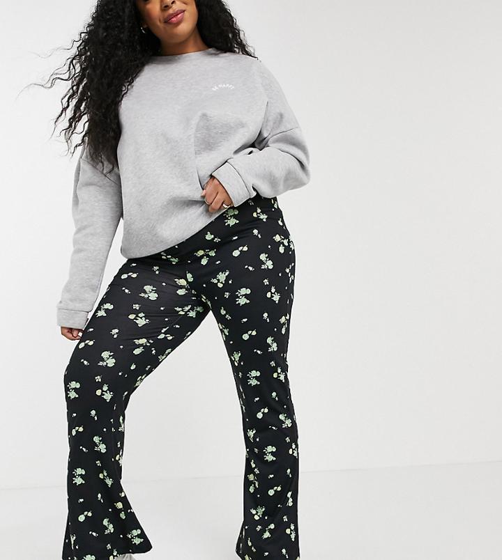 Reclaimed Vintage Inspired Plus Wide Leg Flare Pants In Ditsy Floral Print-multi