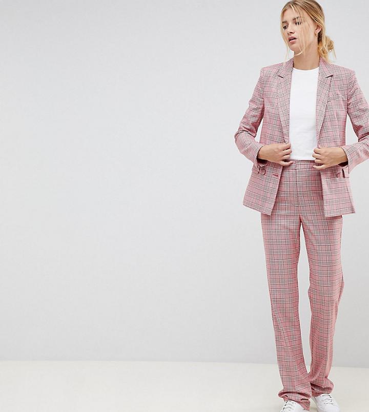 Asos Design Tall Tailored Slim Flare Pants In Red Check - Multi