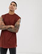 Asos Design Oversized Longline Sleeveless T-shirt In Interest Rib In Brown