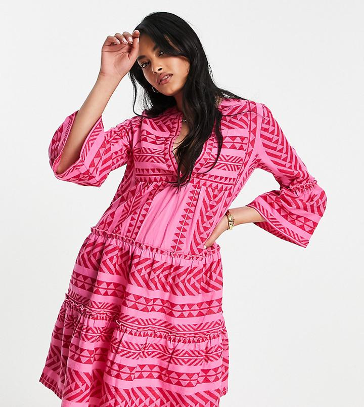 Accessorize Embroidered Smock Dress In Pink