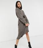 M Lounge Relaxed Maxi Sweater Dress Set-brown