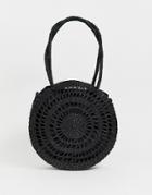 Asos Design Circle Straw Shopper Bag With Pouch - Black