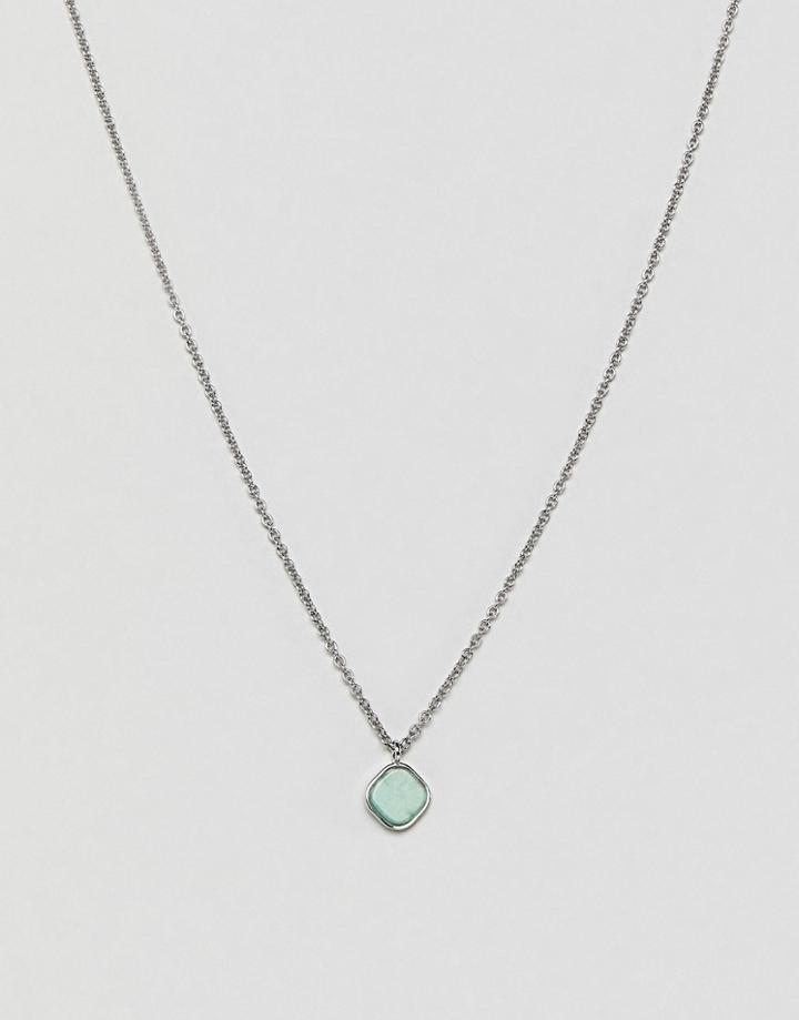 Aetherston Antique Silver Chain Necklace With Jasper Stone Pendant - Silver