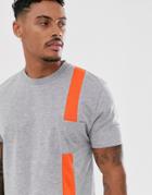 Asos Design Relaxed T-shirt With Pocket And Contrast Stipe In Gray