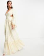 Asos Edition Sequin Stripe Maxi Dress With Blouson Sleeve And Tiered Hem-white