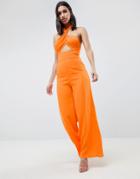 Asos Design Cross Front Jumpsuit With Twist Neck And Wide Leg - Multi
