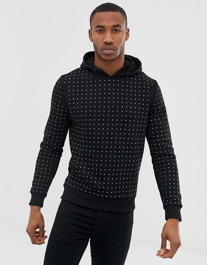 River Island Hoodie With Rhinestones In Black