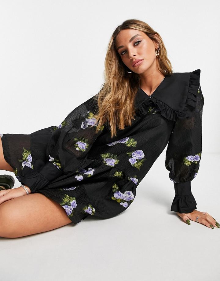 Y.a.s Boom Floral Mini Dress In Black