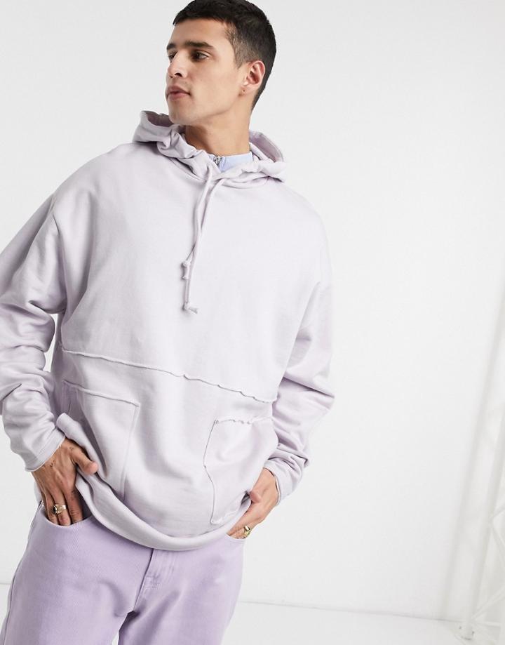 Asos Design Oversized Hoodie In Purple With Raw Edge Pockets