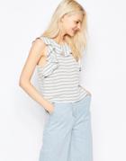 Asos Pretty Stripe Ruffle Top - Multi