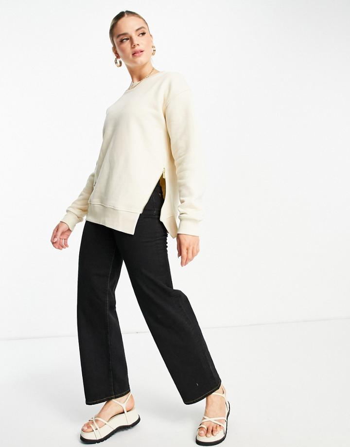 River Island Zip Side Sweatshirt In Cream-white