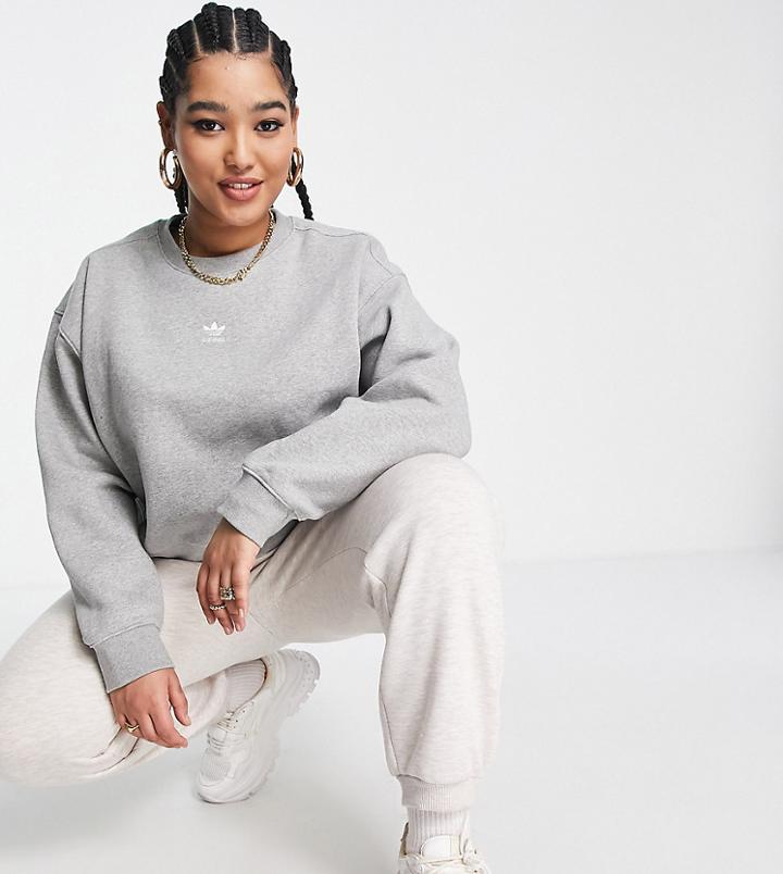 Adidas Originals Plus Essential Sweat With Central Logo In Gray