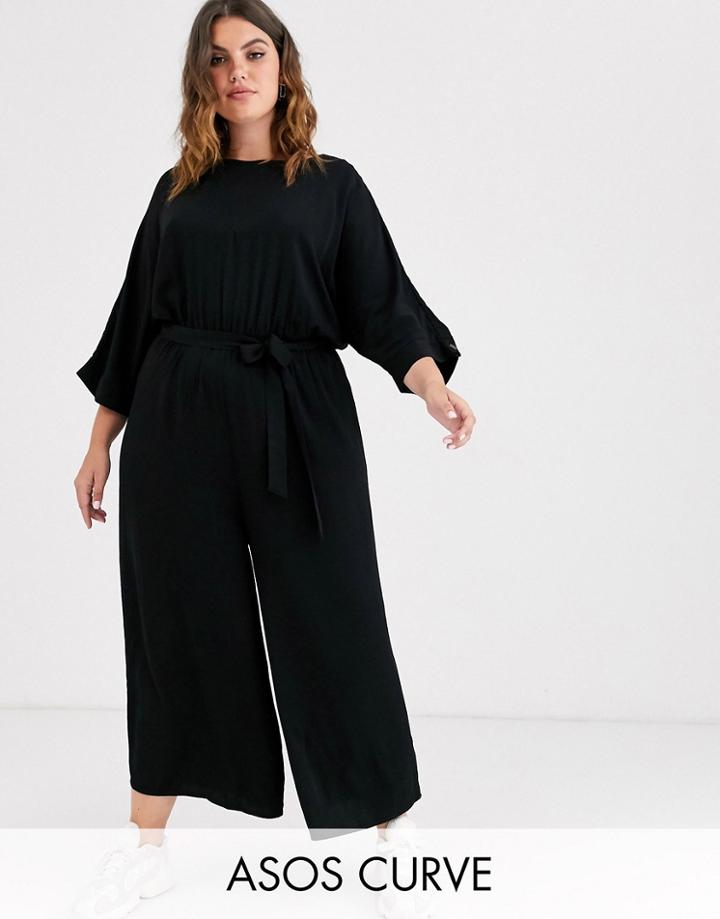 Asos Design Curve Tie Waist Jumpsuit - Black