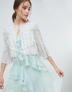 Miss Selfridge Premium Cape Jacket With Beaded Fringe Detail In White - White