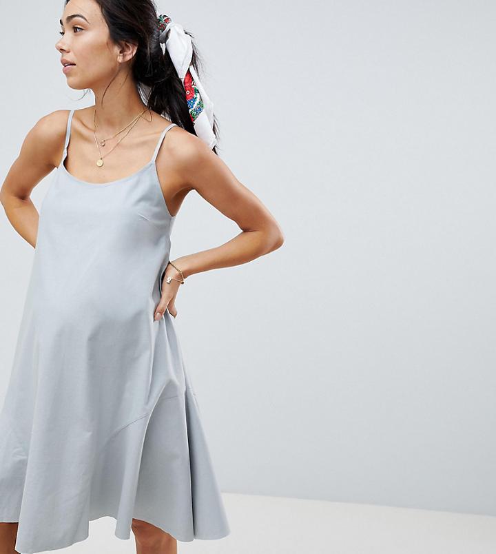 Asos Design Maternity Trapeze Swing Lace Up Back Midi Sundress-blue