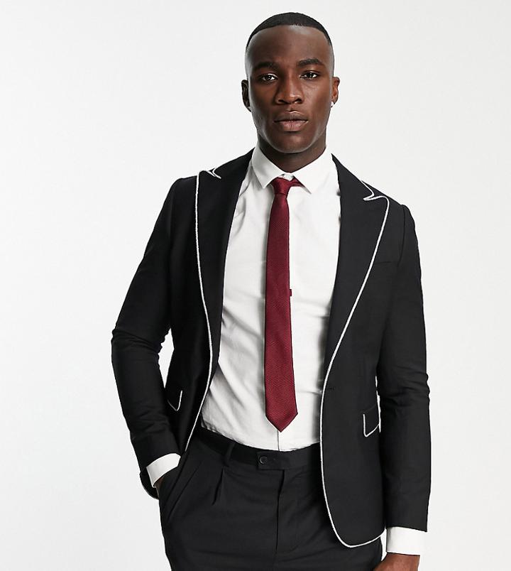 Devils Advocate Skinny Fit Metallic Tipping Blazer-black