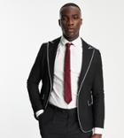Devils Advocate Skinny Fit Metallic Tipping Blazer-black