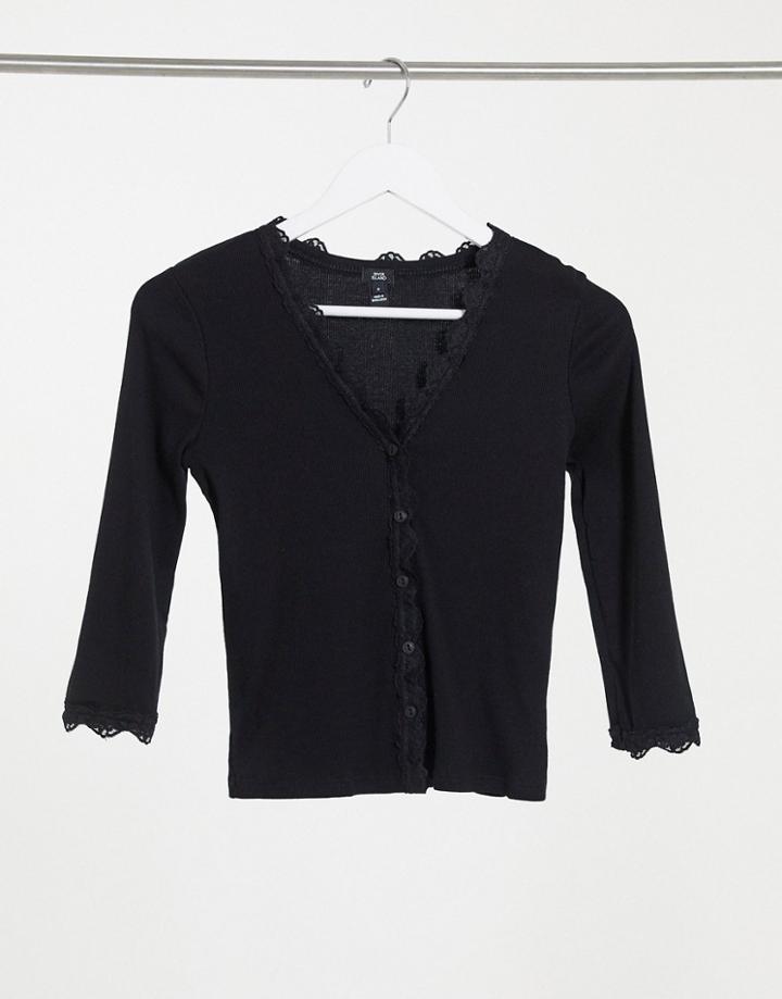 River Island Lace Trim Cardigan In Black