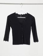 River Island Lace Trim Cardigan In Black