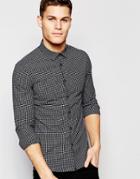 Asos Skinny Shirt In Monochrome Grid Check With Long Sleeves - Black