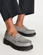 London Rebel X Cleated Sole Chunky Penny Loafers In Gray