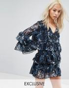 Religion Tiered Smock Dress In Celestial Print - Blue