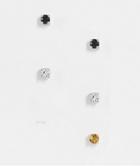 Asos Design 3 Pack 6mm Stud Earring With Mutli Colored Crystals-multi