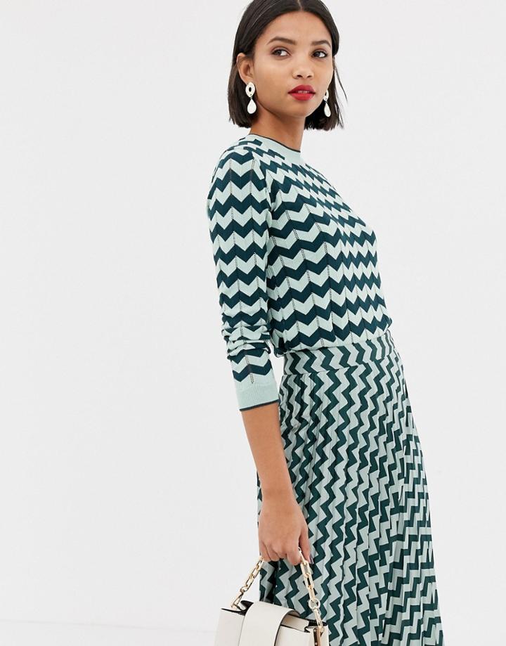 Mango Chevron Sweater In Turqoise - Multi