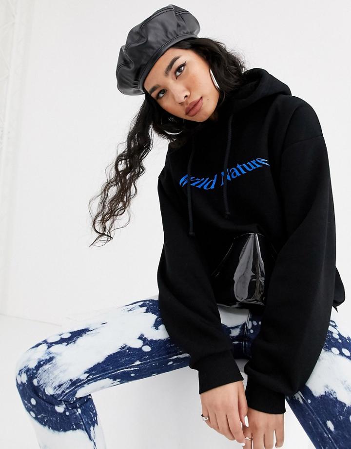 Local Heroes Relaxed Hoodie With Wild Nature Graphic And Contrast Pocket-black