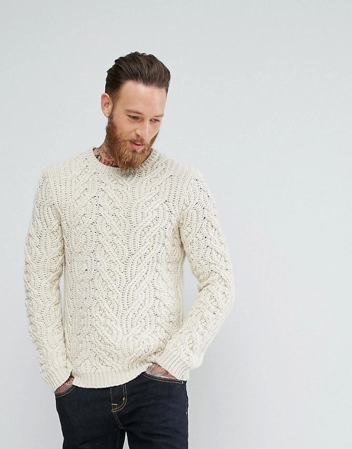 Asos Cable Sweater With Mixed Pattern In Beige - Beige
