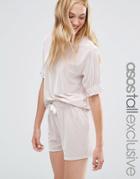 Asos Tall Exclusive Lounge Velvet Top With Ruched Sleeve - Cream