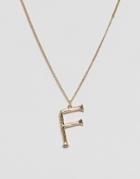 Designb London Gold F Initial Textured Pendant Necklace - Gold