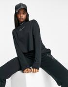 Nike Swoosh Rhinestone Applique Cropped Long Sleeve Mock Neck Top In Black