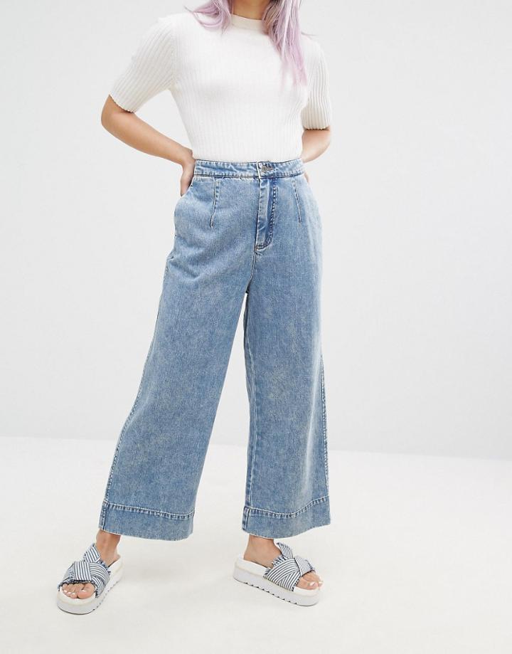 Monki Acid Wash Denim Culottes - Blue