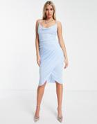 Rare London Cami Midi Dress With Drape Skirt In Pale Blue