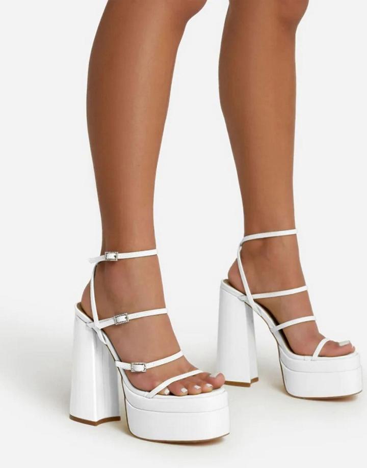 Ego Mavery Strappy Platform Heel Sandals In White Patent