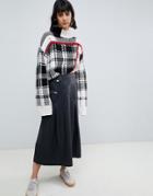Asos Design Premium Leather Midi Kilt Skirt-black