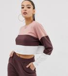 Missguided Two-piece Contrast Panel Cropped Sweat In Beige - Beige
