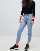 Miss Sixty Shirley Mid Rise Straight Leg Jean With Embellishment Detail - Blue