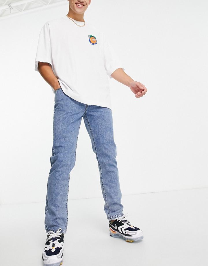 Topman Relaxed Jeans In Mid Wash-blues