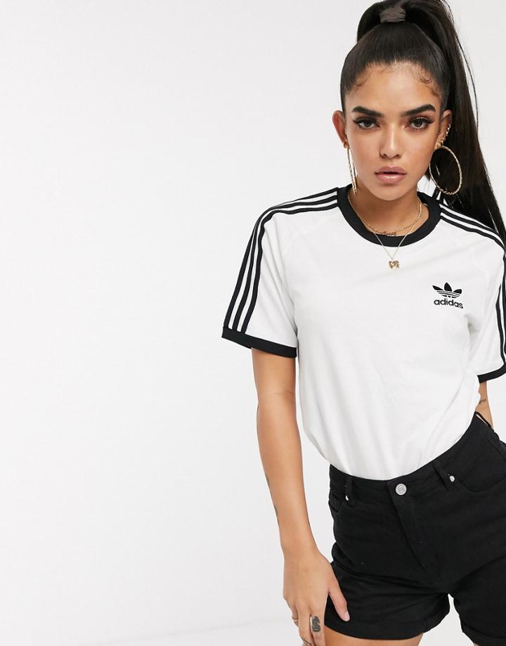 Adidas Originals Adicolor Three Stripe T-shirt In White