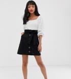 Brave Soul Petite Linzi Button Front Utility Skirt-black
